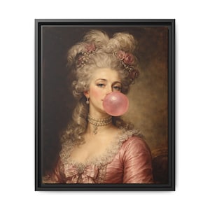 Baroque Noblewoman Pink Bubblegum Portrait | Eclectic Maximalist Wall Art Canvas