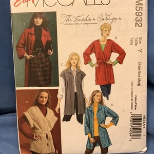McCalls 5932, The Fashion Cardigan, Xsm, Sml, Med