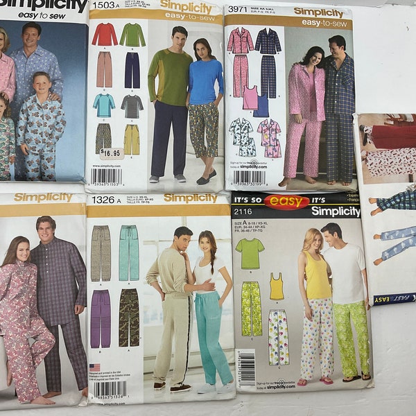 Coed Family Pajama Patterns, Men’s, Women’s, Children’s, Multi Sized,