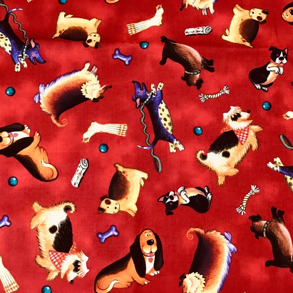 VIP Dog Fabric, Laurie Cook for VIP Exclusive, Red, 36” x 43”, S15