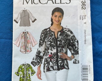 McCalls 7362 Sewing Pattern, Loose Tunic Top Jacket, Xs, Sml, Med