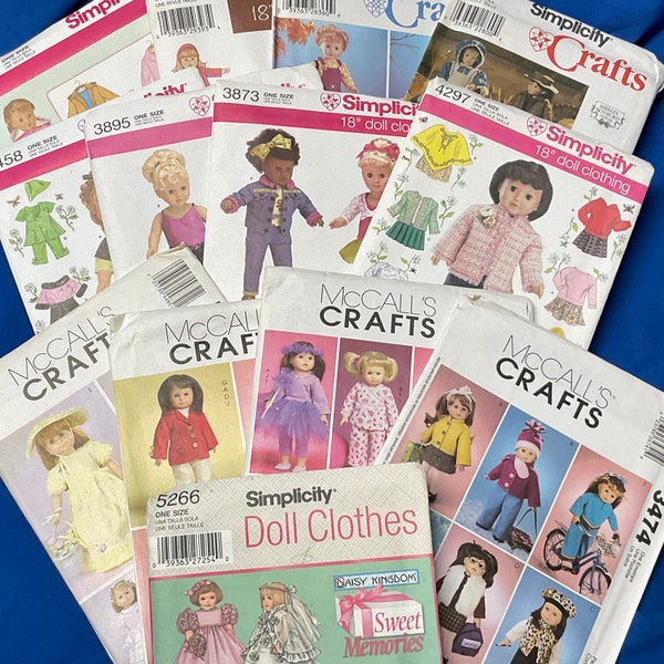 McCalls or Simplicity 18” Doll Clothes Sewing Patterns, Daisy Kingdom, Heigl, Botsford, American Girl