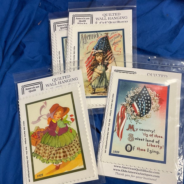 American Quilt Blocks, 4 - 4“ x 6” Cotton Sateen, American flag Set 1, Working Girls Set 1, Sewing Quilting Set 39