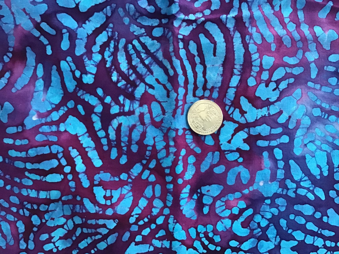Batik Fabric Purple Turquoise 1 YD | Etsy