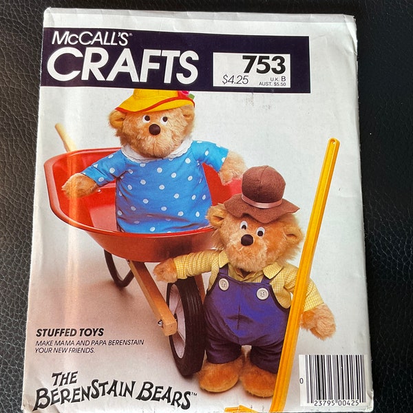 McCalls 753, 9325, Crafts Pattern, Berenstain Bears, Mama, Papa, Stuffed Toys 13”, 1984