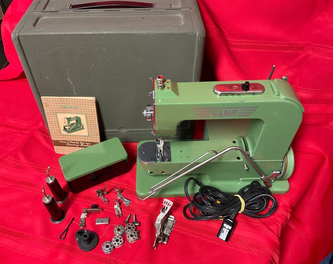 Vintage 1951 Elna 1 Sewing Machine, Manual, Case