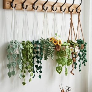 6 in 1 Crochet Car Hanging Plants Pattern Bundle, Car Mirror Decor, PDF Download