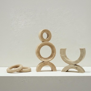 Travertine Ring Sculpture Modern Abstract Stone Decor