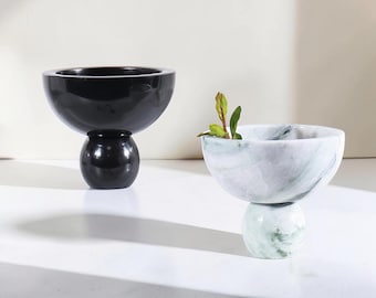 Bol de mármol con pedestal, centro de mesa decorativo de piedra, frutero