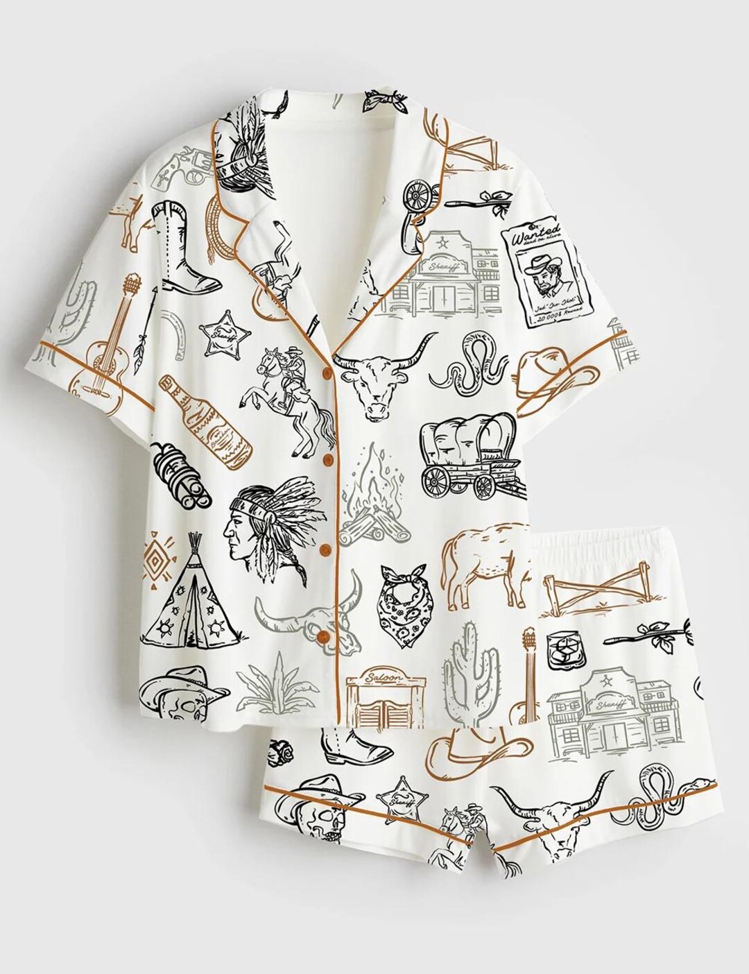 Last Rodeo Pyjamas Western Cowboy Pajama Set, Satin Short Sleeve Pjs, Rodeo Sleepwear ...