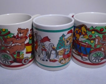 Vintage Christmas Mugs Ceramic Christmas Mugs Set of Three Mugs