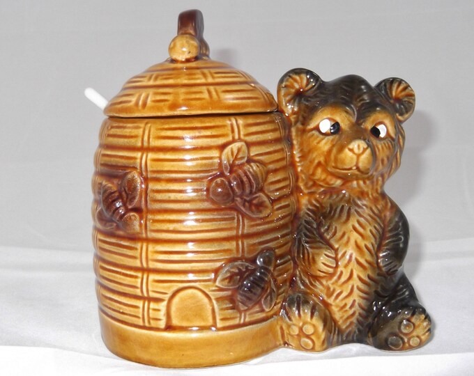Vintage Ceramic Honey Jar Bear With Bees Armbee San Francisco Etsy