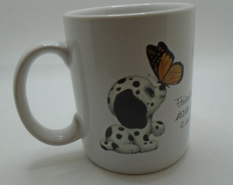 Vintage Friendship Mug Ceramic Coffee Mug Puppy and Butterfly Mug Vintage Coffee Cup