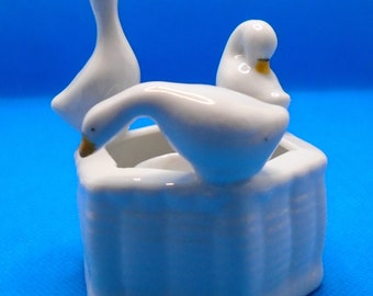 Vintage White Ducks Candle Holder Ceramic Candle Stick Holder