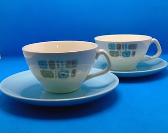 Vintage Teacup and Saucer One Pair Of Canonsburg Pottery Temporama Pattern Teacup and Saucer Atomic Retro