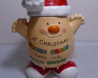 Enesco Human Beans Christmas Candy Jar 1981 Morgan Inc. Enesco Imports Ceramic Candy Jar