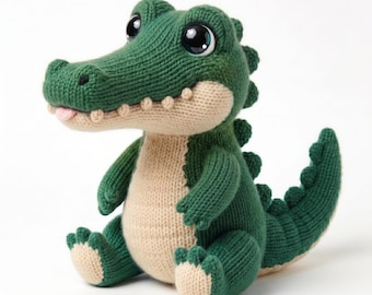 Strickmuster Krokodil, Stricktier Tier PDF, Flachstrickanleitung, Plüsch-Softie, The Storybook Krokodil Plüschtier