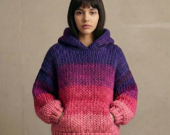 Strickmuster Hoodie, Super voluminöser Garn Pullover, Oversized Boxy Knit, Einfach Anfänger PDF, Grobstrick Wolle Pullover, Streetwear Stil
