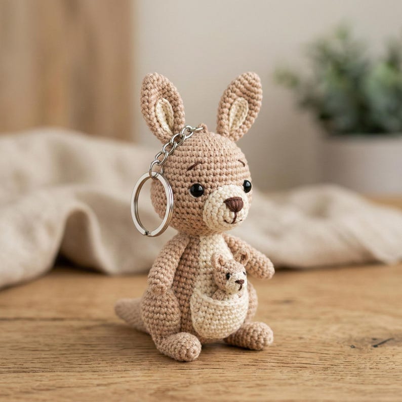 Joey Roo Key Ring Amigurumi Kangaroo Crochet Pattern, Kangaroo Keychain PDF, Mother and ...