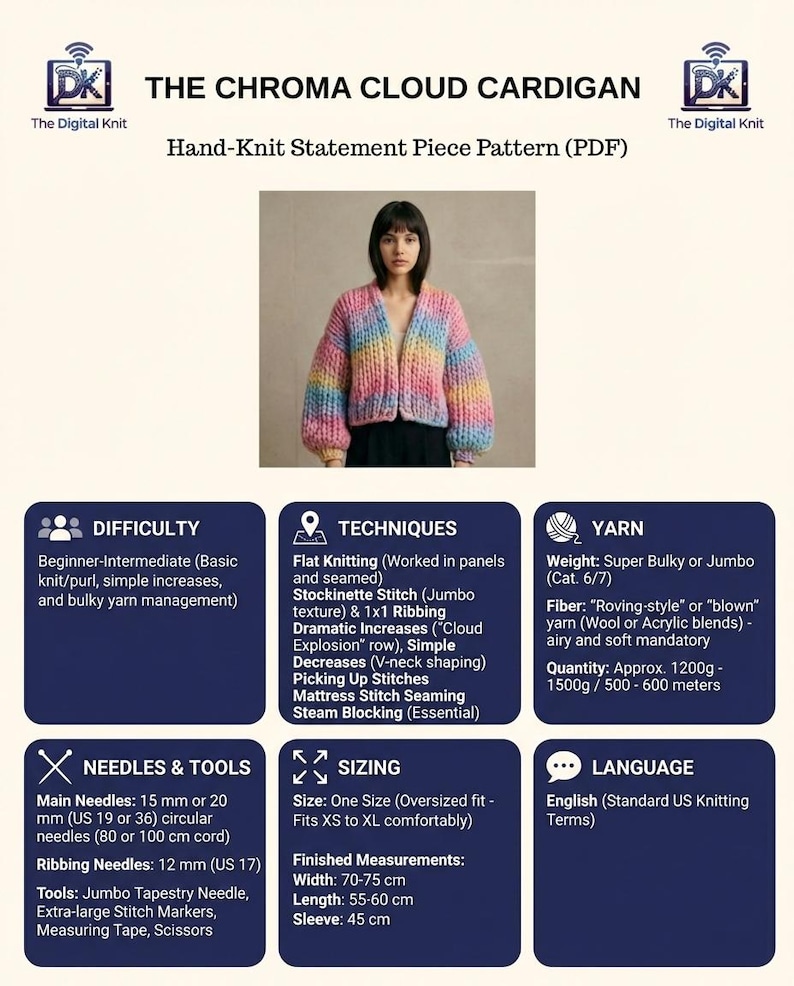 Oversized Cardigan Knitting Pattern PDF, Seamless Top-down Rainbow ...
