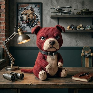Knitting Pattern Pitbull, Knitted Toy Dog PDF, Stuffed Softie, Flat & Seamed Instructions, The Crimson Bully Plush