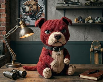 Strickanleitung Pitbull, Stofftier Hund PDF, Strickanleitung, Plüschtier Hund, Crimson Bully Plush