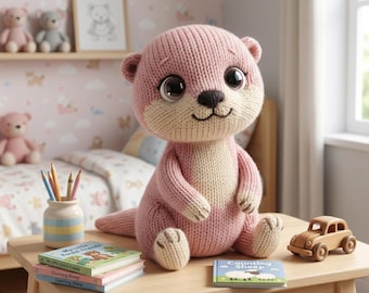Strickmuster Otter, Stricktier Tier PDF, Stofftier Softie, Flachstrick-Anleitung, The Petal Otter Plüschtier