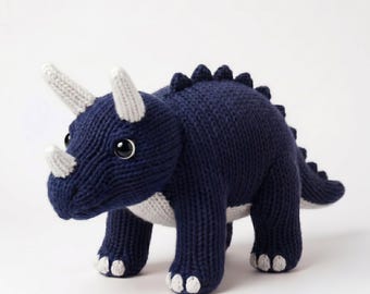 Knitting Pattern Dinosaur, Knitted Toy Animal PDF, Seamless Triceratops Plush, Stuffed Softie, Dinosaur Nursery Decor