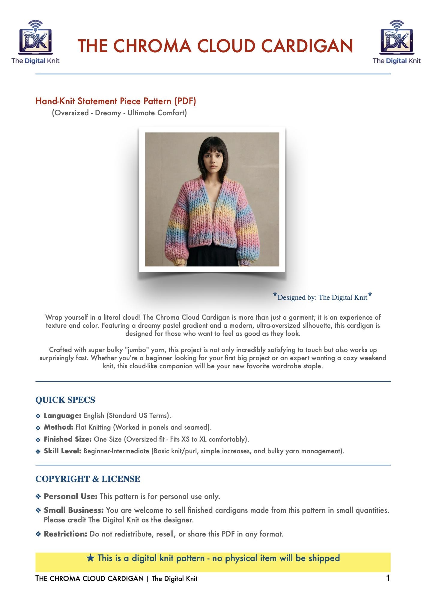Oversized Cardigan Knitting Pattern PDF, Seamless Top-down Rainbow ...