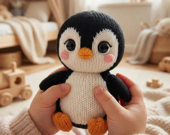 Strickanleitung Pinguin, Stofftier PDF, Nahtlos In die Runde, Plüschtier Pinguin, Winter Geschenk Weihnachten