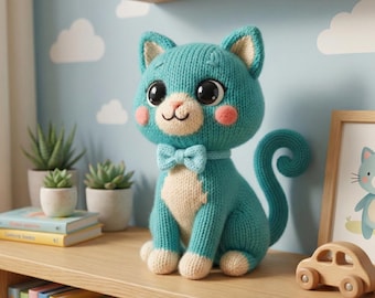 Knitting Pattern Cat, Knitted Toy Animal PDF, Stuffed Softie, Flat & In the Round Instructions, The Cozy Cat Plush