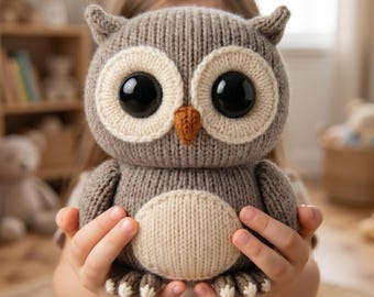 Knitting Pattern Owl, Knitted Toy Animal PDF, Barn Owl Plush, In the Round Instructions, Stuffed Softie, Woodland Nursery Decor