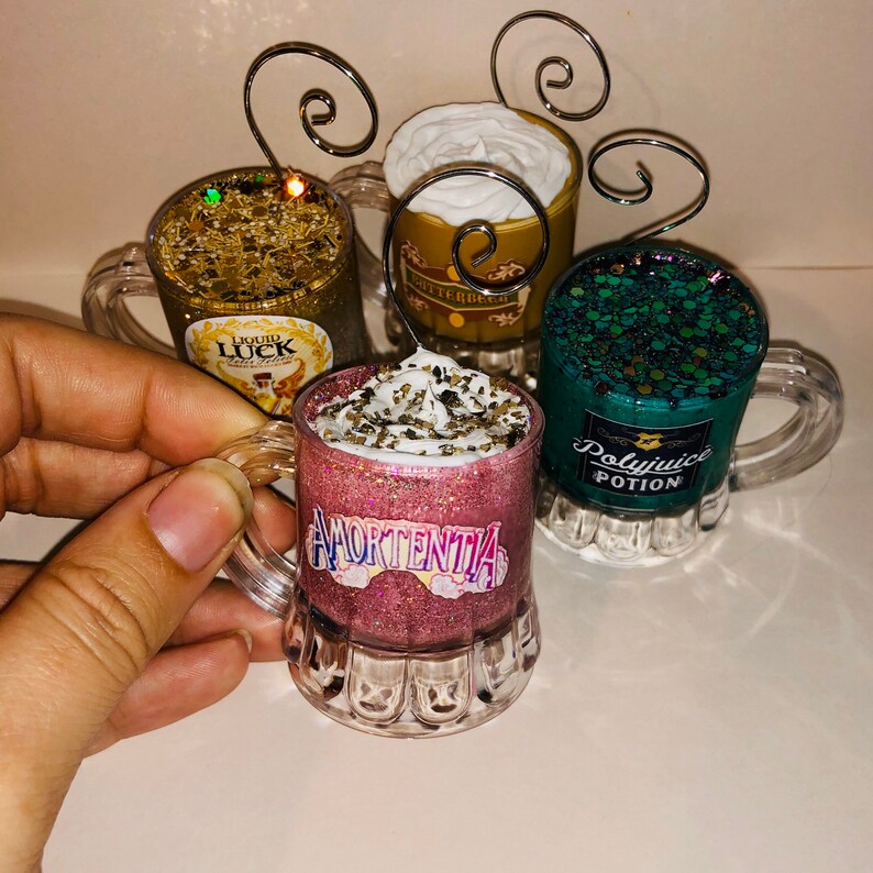 Wizard potion ornaments and keychains. Butter Beer polyjuice Etsy