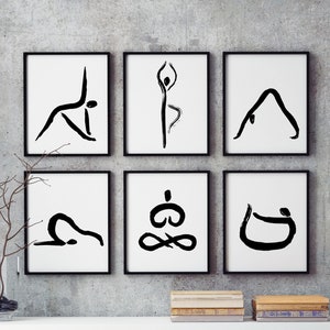Yoga Poses Art Set of 6, Yoga Studio Decor, Yoga Art Print Set 6, Yoga Wall Art, Yoga Wall Decor, Yoga Print Set, Yoga Decor, Yoga Gifts