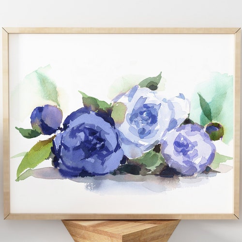 Blue Tulips Painting Blue Flower Print Blue Floral Wall Art Etsy