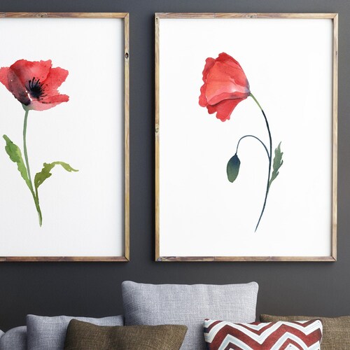 Red Poppy Watercolor Painting Print Set of 3 Flower Print Set Etsy