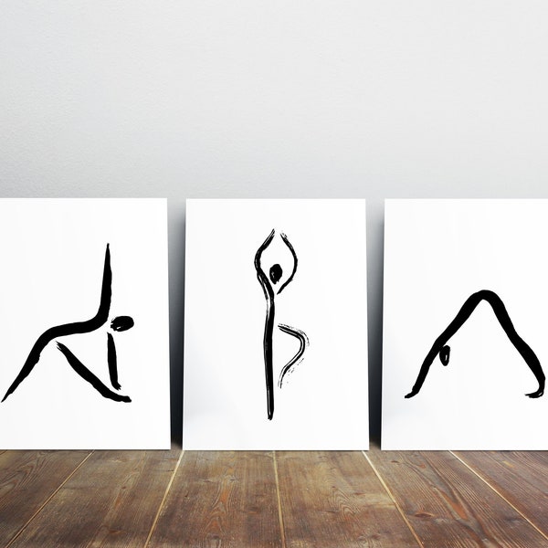 Yoga Poses Art Set, Yoga Studio Decor, Yoga Art Print Set of 3, Yoga Wall Art, Yoga Wall Decor, Yoga Print Set, Yoga Decor, Yoga Gifts