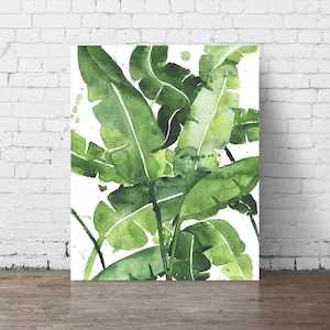 Tropical Banana Leaves Illustration, Abstract Palm Leaves Print, Botanical Painting, Tropical Plant Print, Abstract Nature Art, Palm Leaves