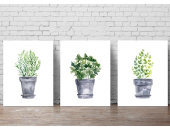 Herbs Slate Blue Gray Print Set of 3, Oregano, Parsley, Rosemary, Herb Prints, Herb Wall Art Painting,Kitchen Art, Kitchen Decor