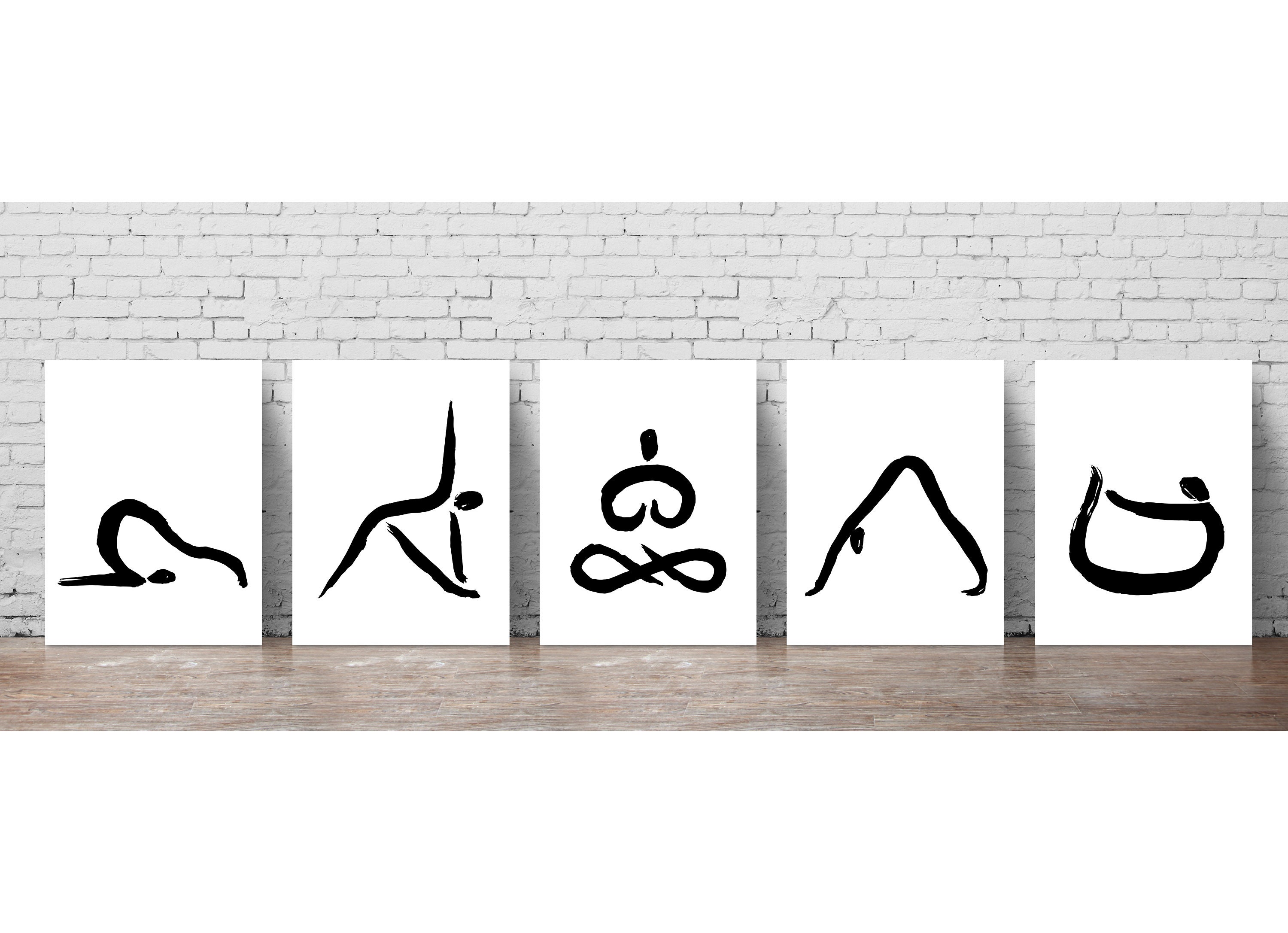 Yoga Poses Art Set of 5 Yoga Studio Decor Yoga Art Print Set Etsy