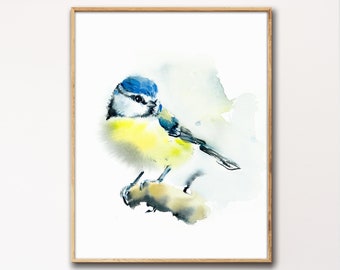 Watercolor Titmouse Yellow Bird, Small Bird Painting, Bird Watercolor Illustration, Bird Print, Bird Wall Art, Bird Decor