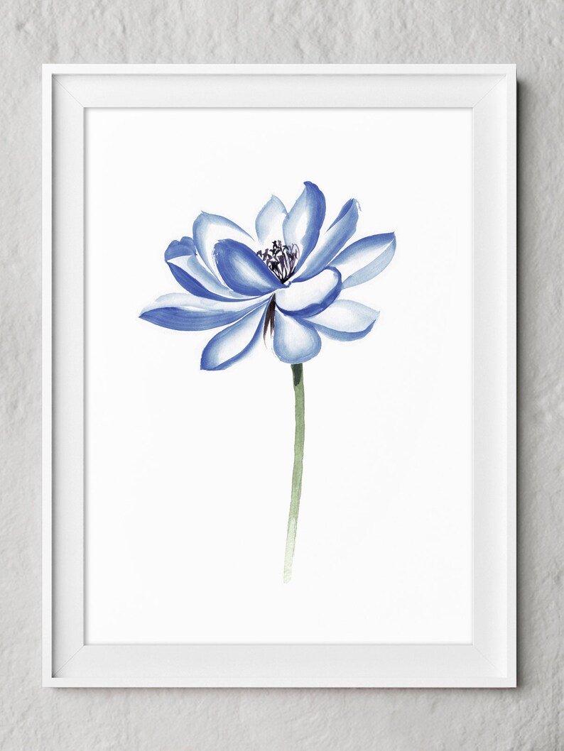 Watercolor Lotus Flower Blue Wall Decor Flower Wall Art Etsy Canada