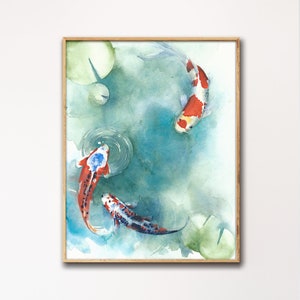 Koi Fish Painting, Zen Wall Art, Koi Art, Watercolor Wall Art, Zen Painting, Koi Fish Wall Decor, Zen Print, Zen Art Painting