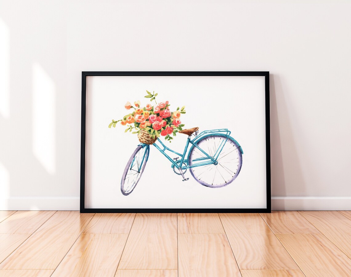 Vintage Bicycle With Flowers Print Bicycle Art Bicycle - Etsy