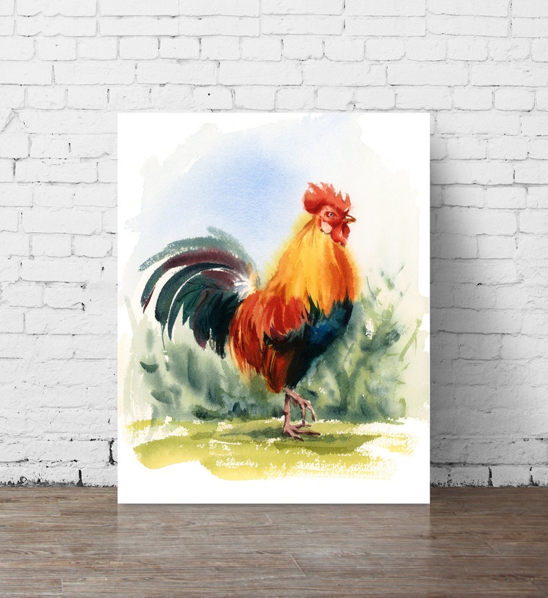 Watercolor Rooster Kitchen Decor Rooster Painting Kitchen Etsy