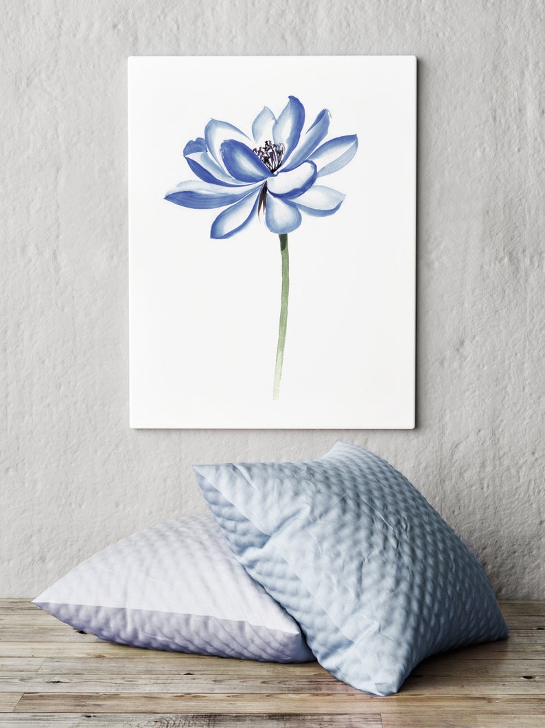 Watercolor Lotus Flower Blue Wall Decor Flower Wall Art Etsy Canada