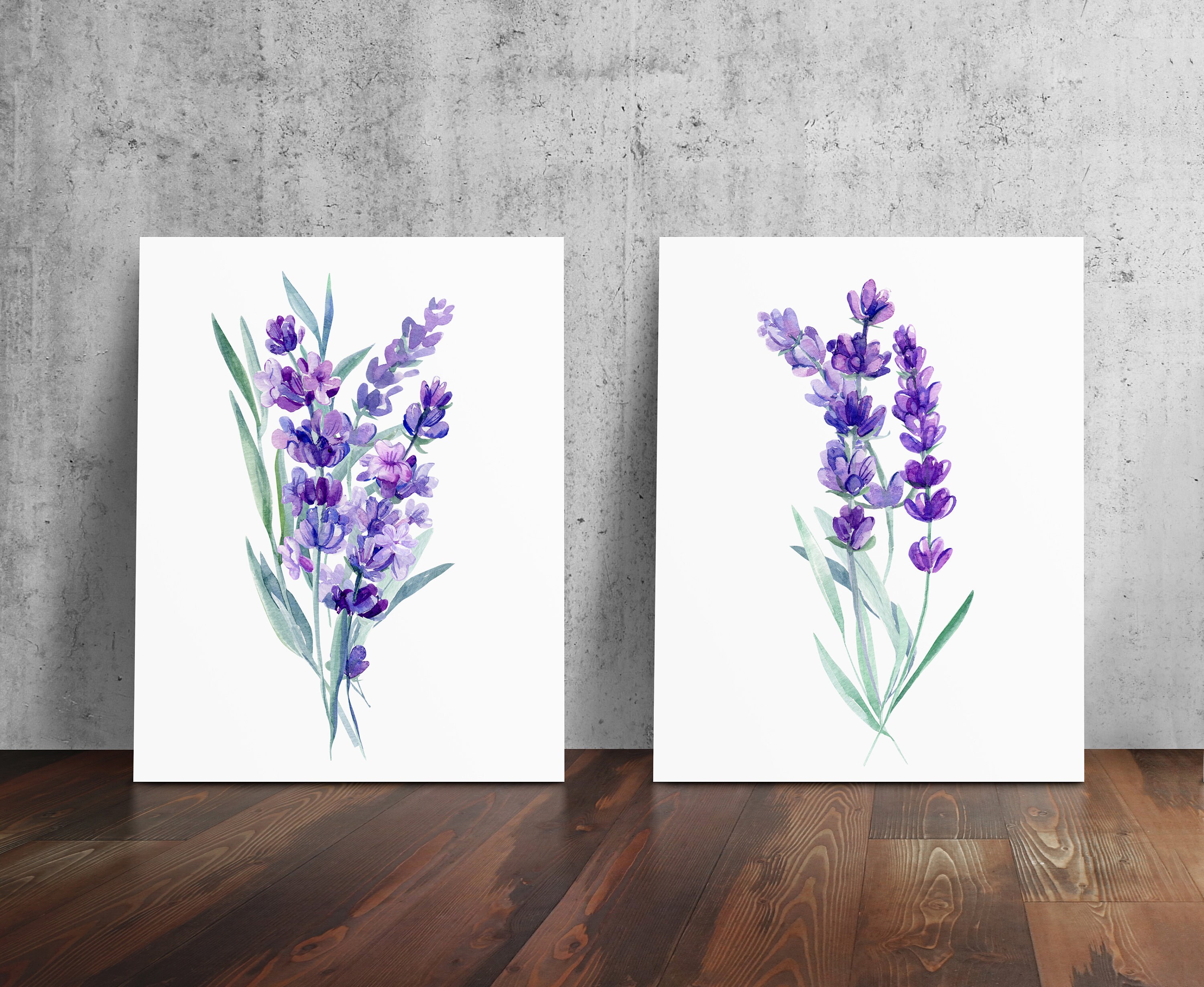 Watercolor Lavender Print Set Of 2 Wall Art Bouquet Painting Decor