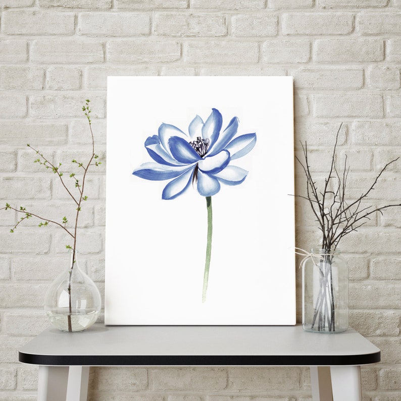 Watercolor Lotus Flower Blue Wall Decor Flower Wall Art Etsy Canada