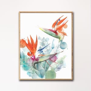 Tropical Print, Abstract Painting, Tropical Wall Art, Birds Of Paradise, Gallery Wall Print, Living Room Decor, Botanical Art Print