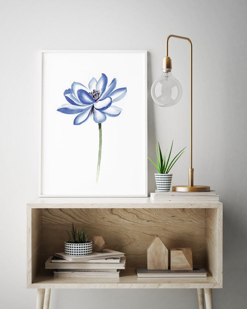 Watercolor Lotus Flower Blue Wall Decor Flower Wall Art Etsy Canada